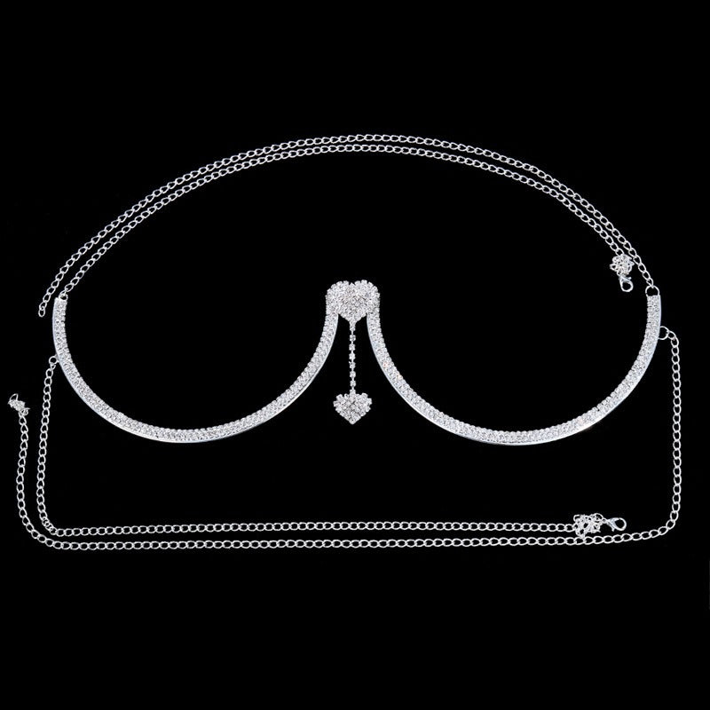 New Hot Selling Accessories Women's Double Heart Pendant Water Diamond Chest Holder Sexy Body Chain