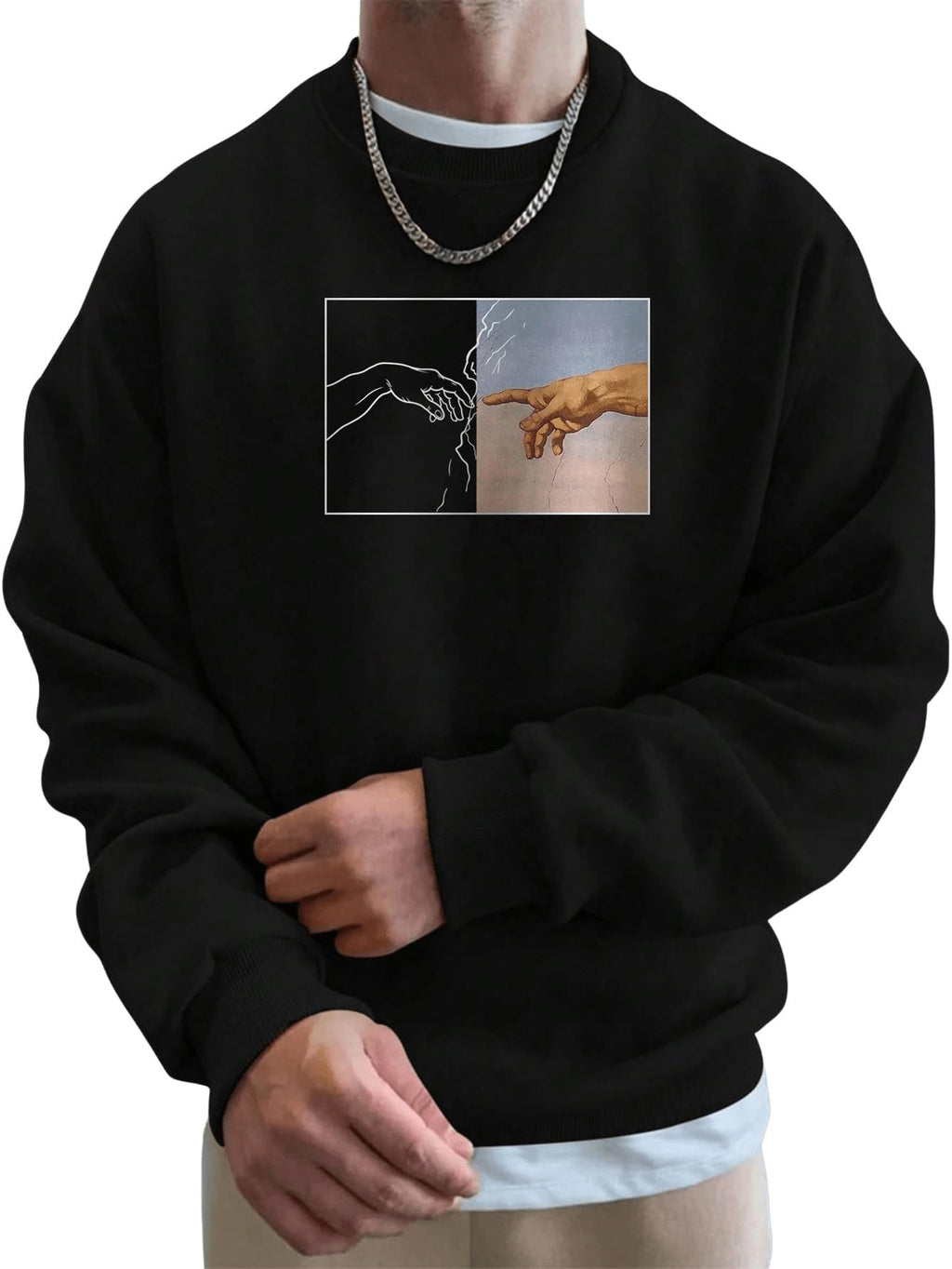 GORGLITTER Mens Vintage Graphic Print Crewneck Sweatshirt Long Sleeve Casual Streetwear Pullover Top Black Large