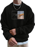 GORGLITTER Mens Vintage Graphic Print Crewneck Sweatshirt Long Sleeve Casual Streetwear Pullover Top Black Large