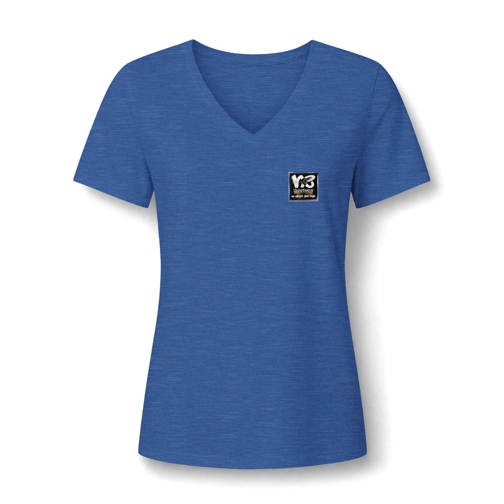 V-Neck Women's Relaxed Tee with Chest Logo — Casual Everyday Shirt