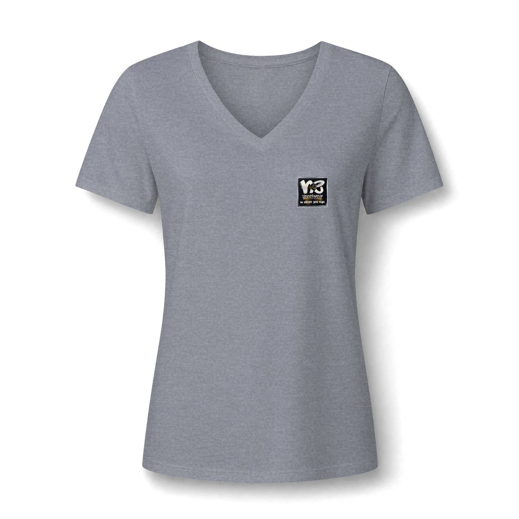 V-Neck Women's Relaxed Tee with Chest Logo — Casual Everyday Shirt