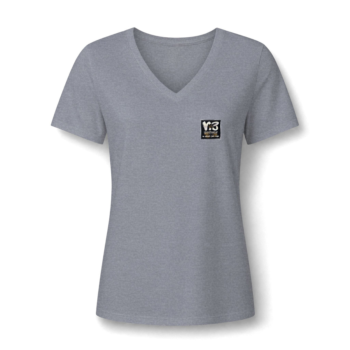 V-Neck Women's Relaxed Tee with Chest Logo — Casual Everyday Shirt