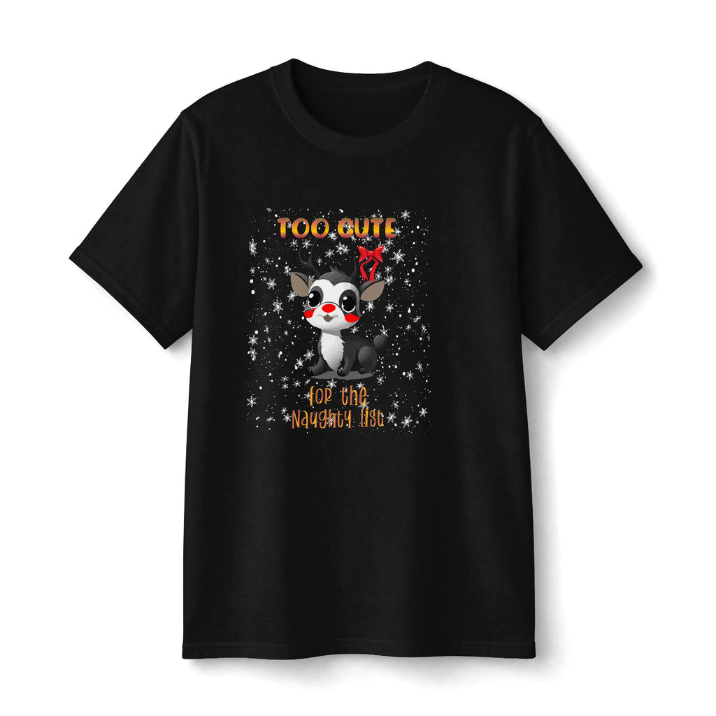 Girls' Graphic Tee — "Too Cute for the Naughty List" Cute Reindeer Christmas Shirt