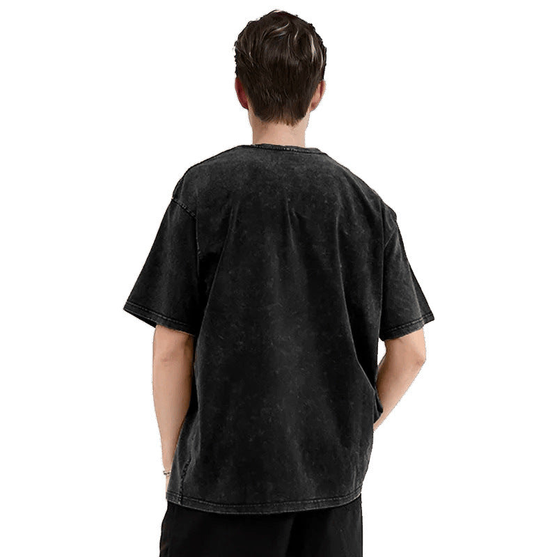 Hot Selling Summer Hip Hop Street Pattern Printed T-Shirt Summer Cotton Washed Vintage Aged Short Sleeve Top