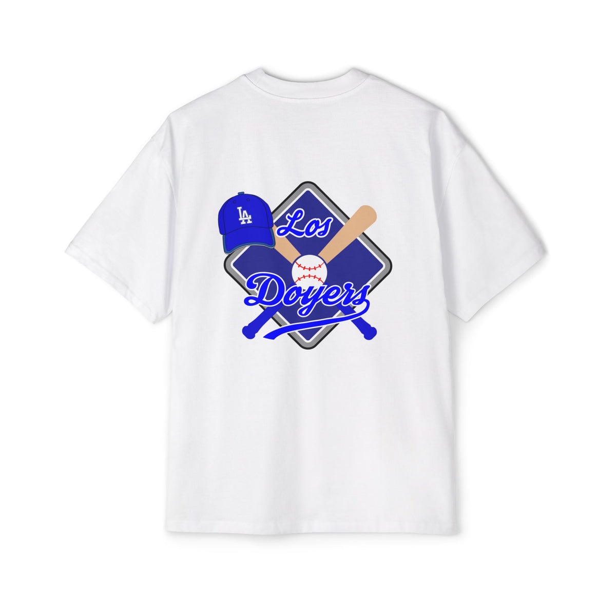 Los Dodgers Baseball Oversized Tee — Back Graphic Bat, Cap & Script Logo
