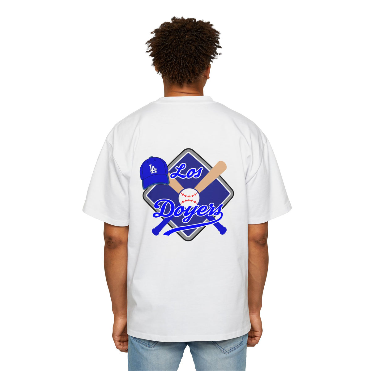 Los Dodgers Baseball Oversized Tee — Back Graphic Bat, Cap & Script Logo