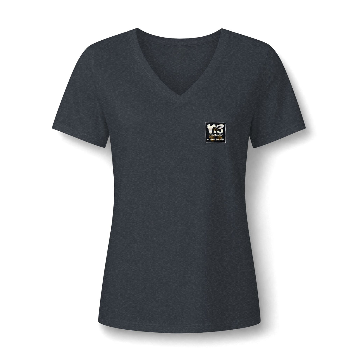 V-Neck Women's Relaxed Tee with Chest Logo — Casual Everyday Shirt