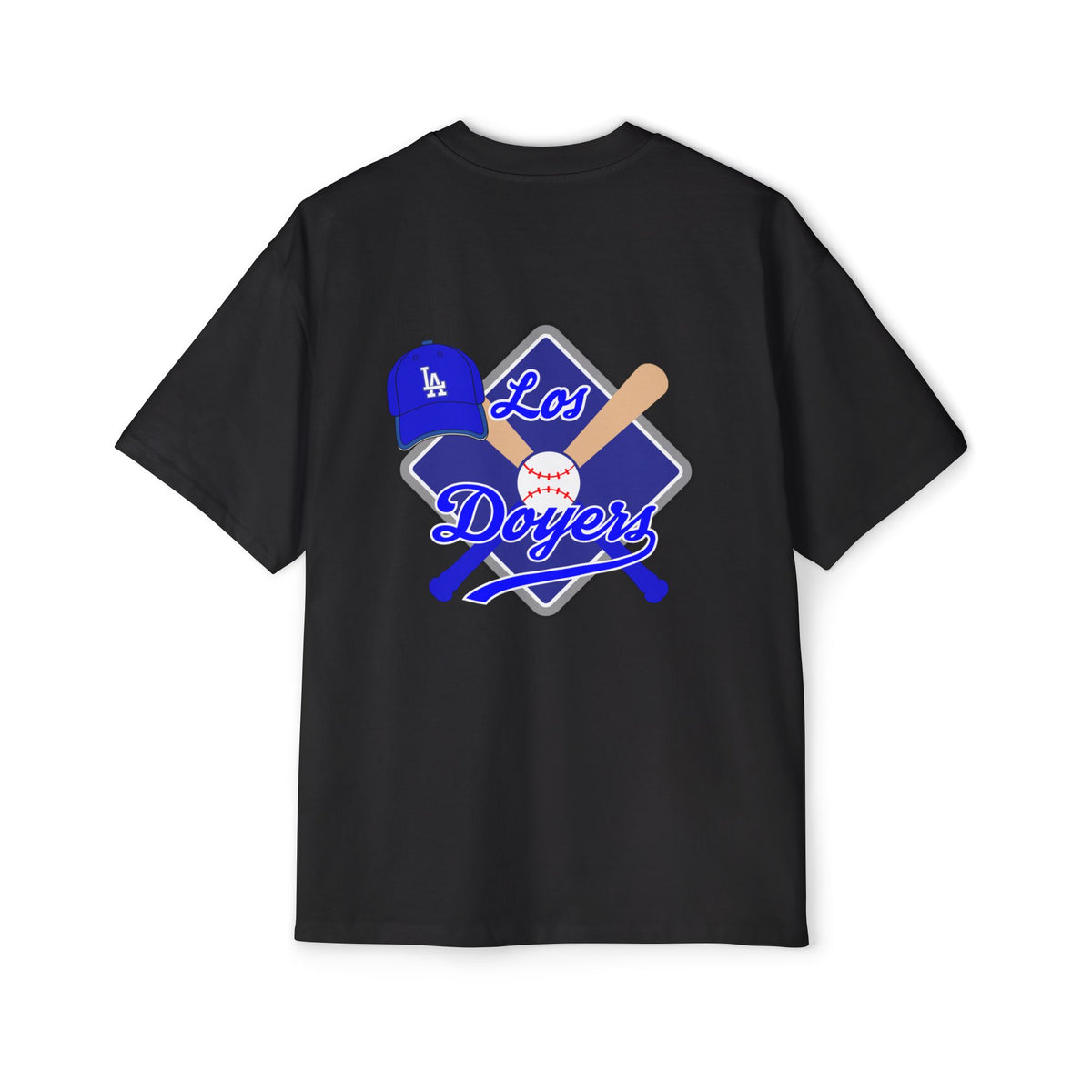Los Dodgers Baseball Oversized Tee — Back Graphic Bat, Cap & Script Logo
