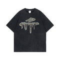Streetwear High Street  Salt-Wash Design Crew Neck Short Sleeve T-Shirt Unisex  Loose Casual Top