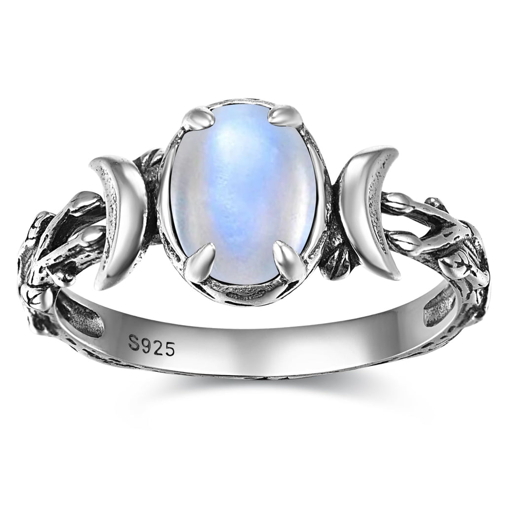 JIARUI Moonstone Rings for Women 925 Sterling Silver Moon Phase Ring Western Oval Gemstone Ring Jewelry Gift for Anniversary Birthday Fit Size 9
