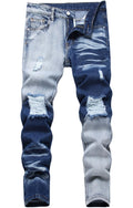 Lanscadran Boys Blue Ripped Distressed Skinny Fit Contrast Color Hip Hop Casual Stylish Streetwear Washed Denim Jeans Pants151-114
