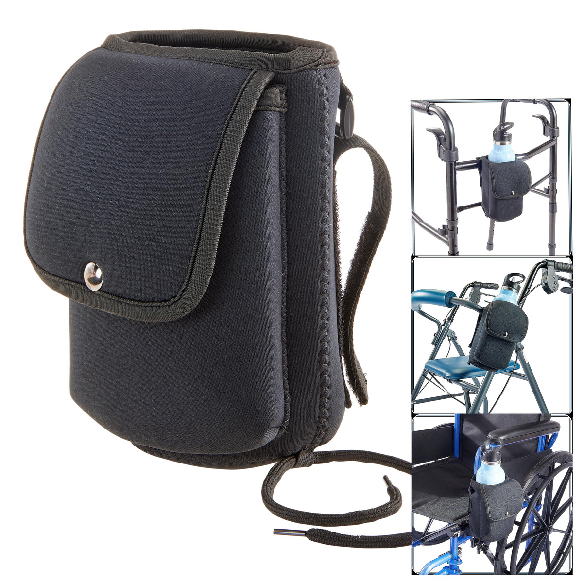 High Road Neoprene Bottle Holder with Phone Pouch - Attachable Cup Holder for Mobility and Sports Equipment - Walker Accessories Wheelchair Accessories Electric Scooter Accessories
