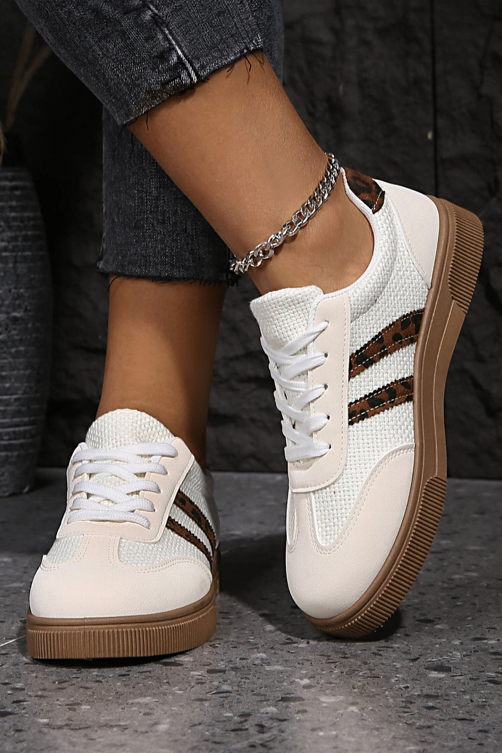 Lila Leather Patchwork Flat Sneakers-3