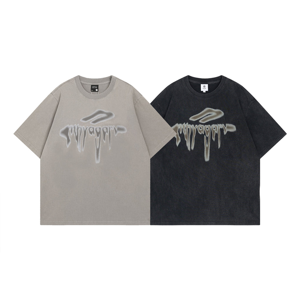 Streetwear High Street  Salt-Wash Design Crew Neck Short Sleeve T-Shirt Unisex  Loose Casual Top