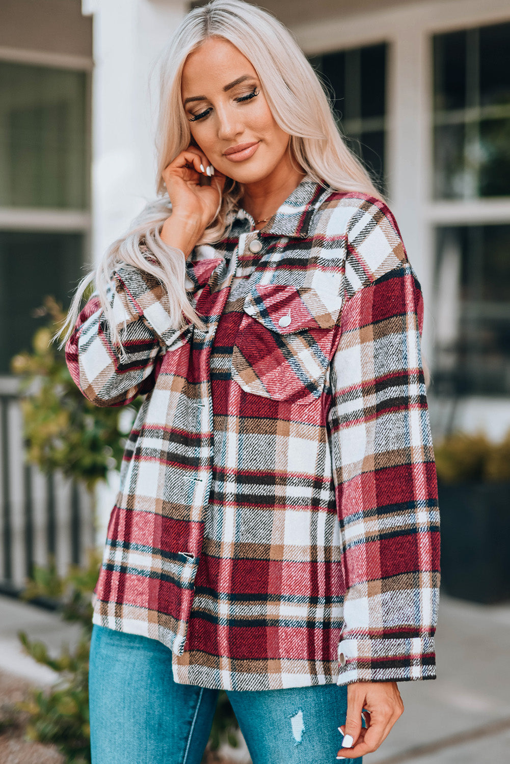 Keily Plaid Pocketed Shacket-2