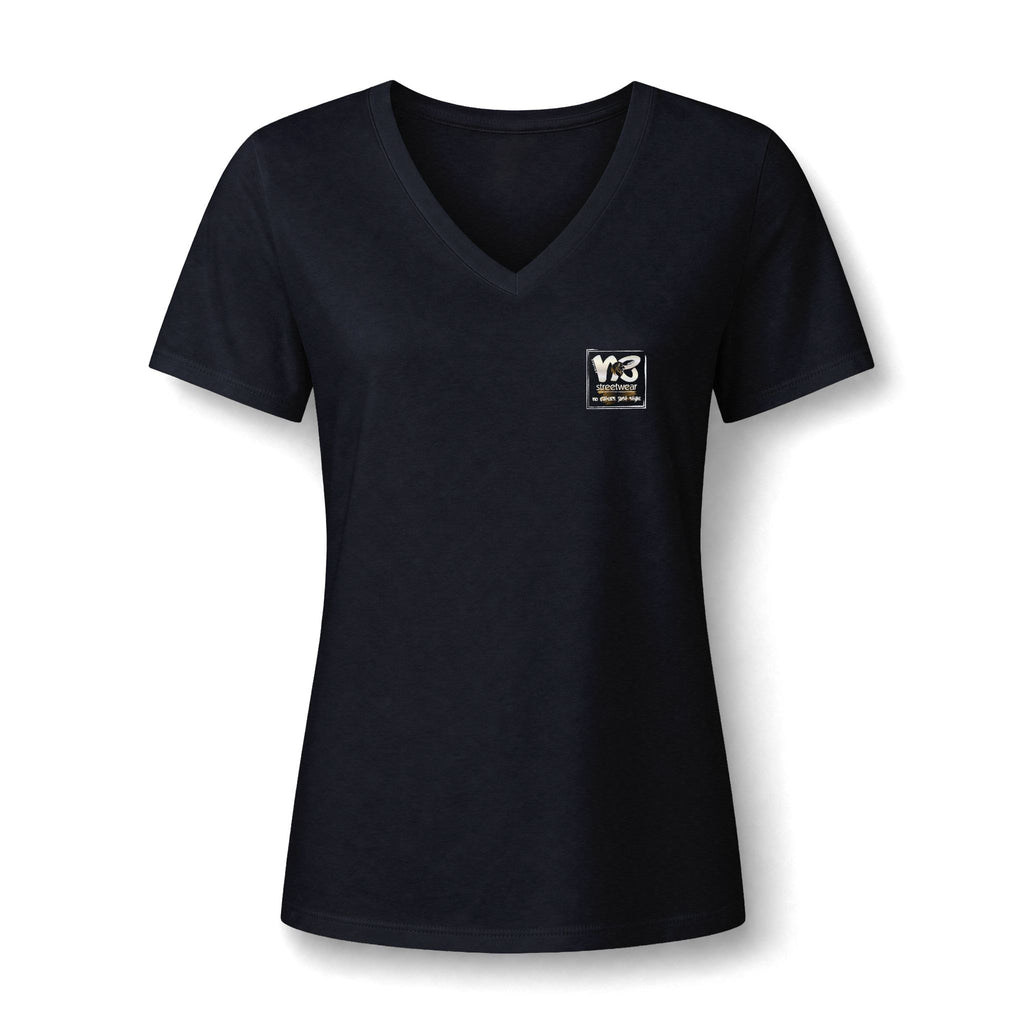 V-Neck Women's Relaxed Tee with Chest Logo — Casual Everyday Shirt