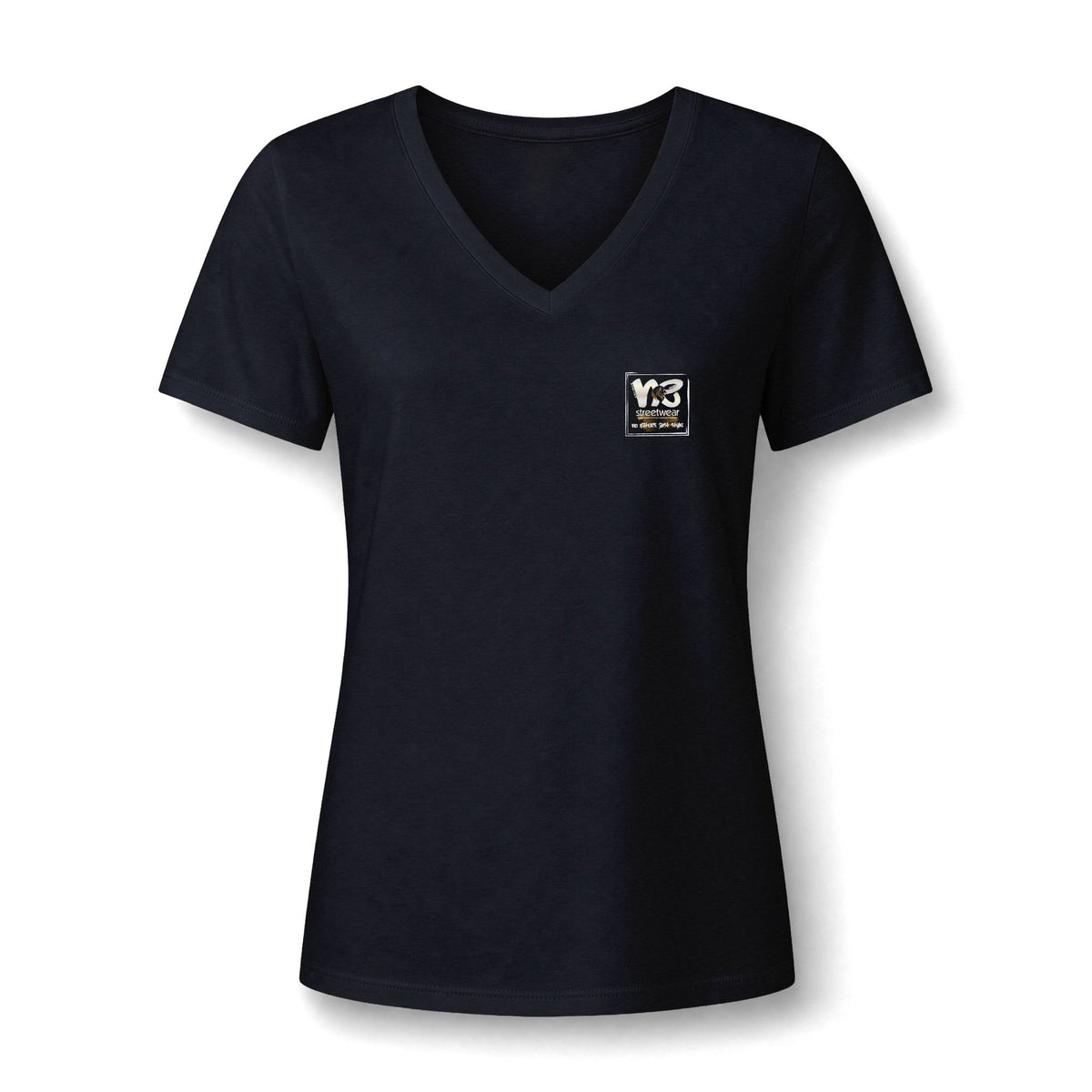 V-Neck Women's Relaxed Tee with Chest Logo — Casual Everyday Shirt