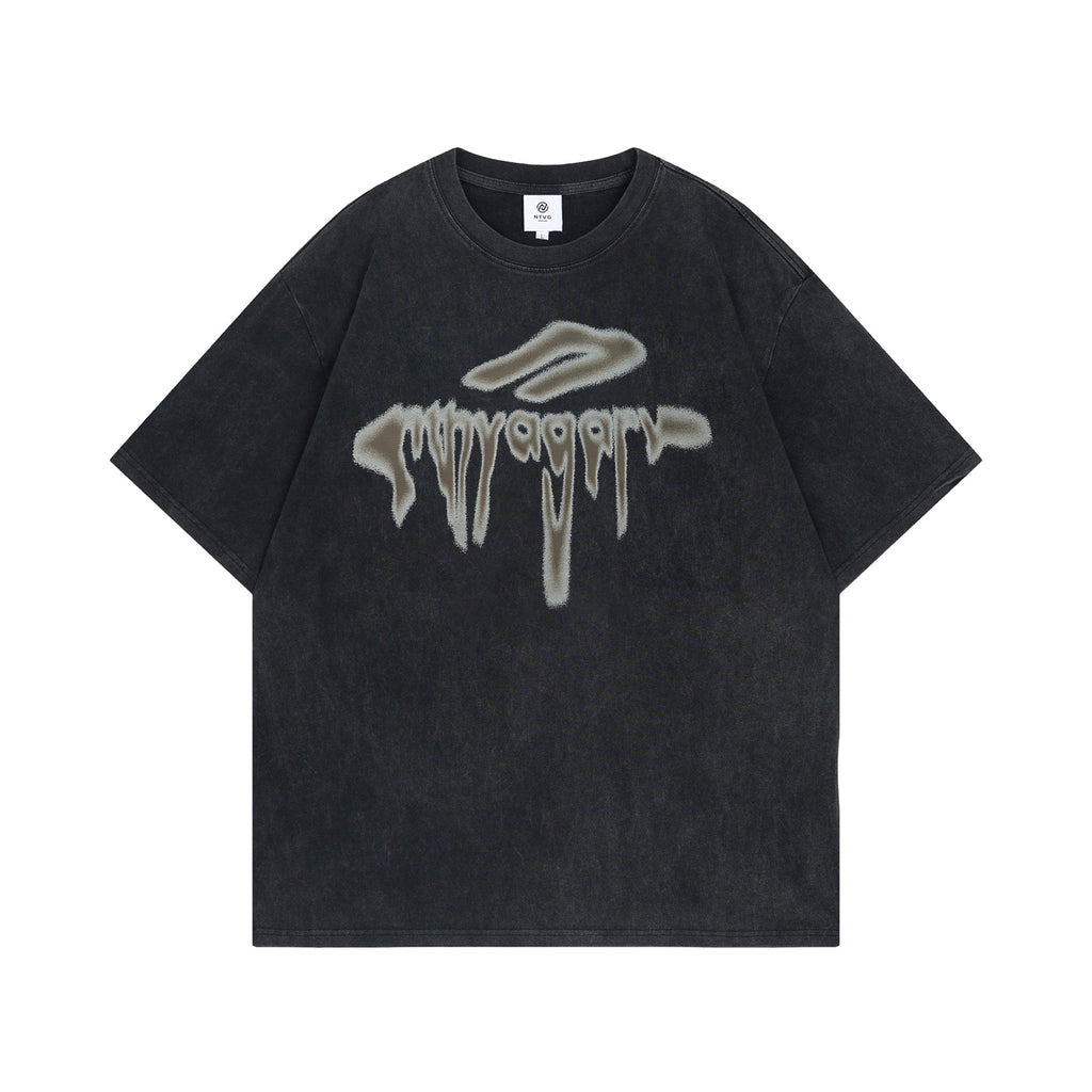 Streetwear High Street  Salt-Wash Design Crew Neck Short Sleeve T-Shirt Unisex  Loose Casual Top