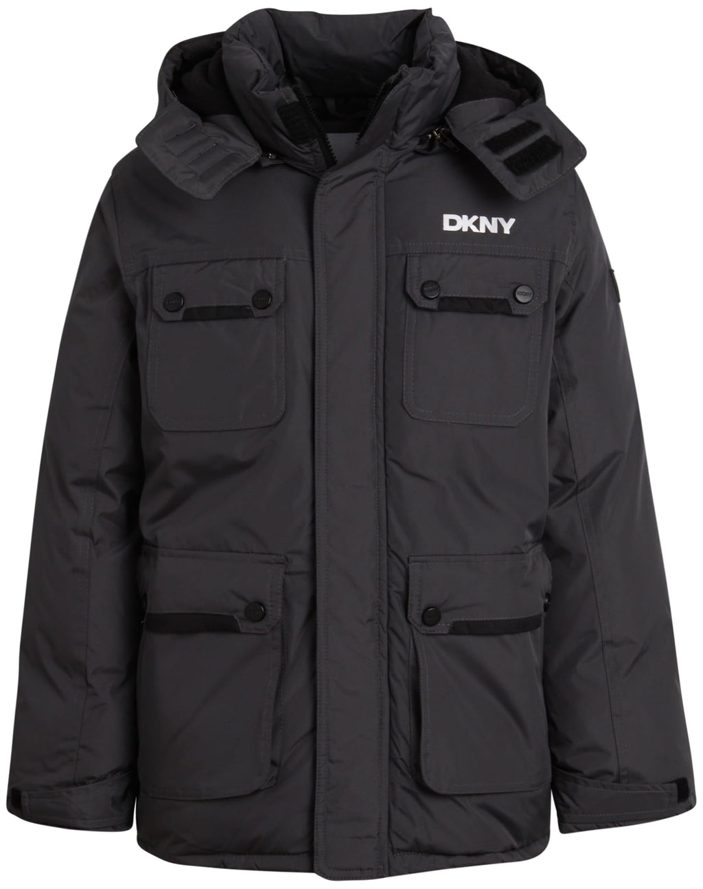 DKNY Boys Winter Coat - Heavyweight Bomber Parka Jacket - Water Resistant Insulated Jacket for Boys (8-20) Size 10-12 Graphic Charcoal