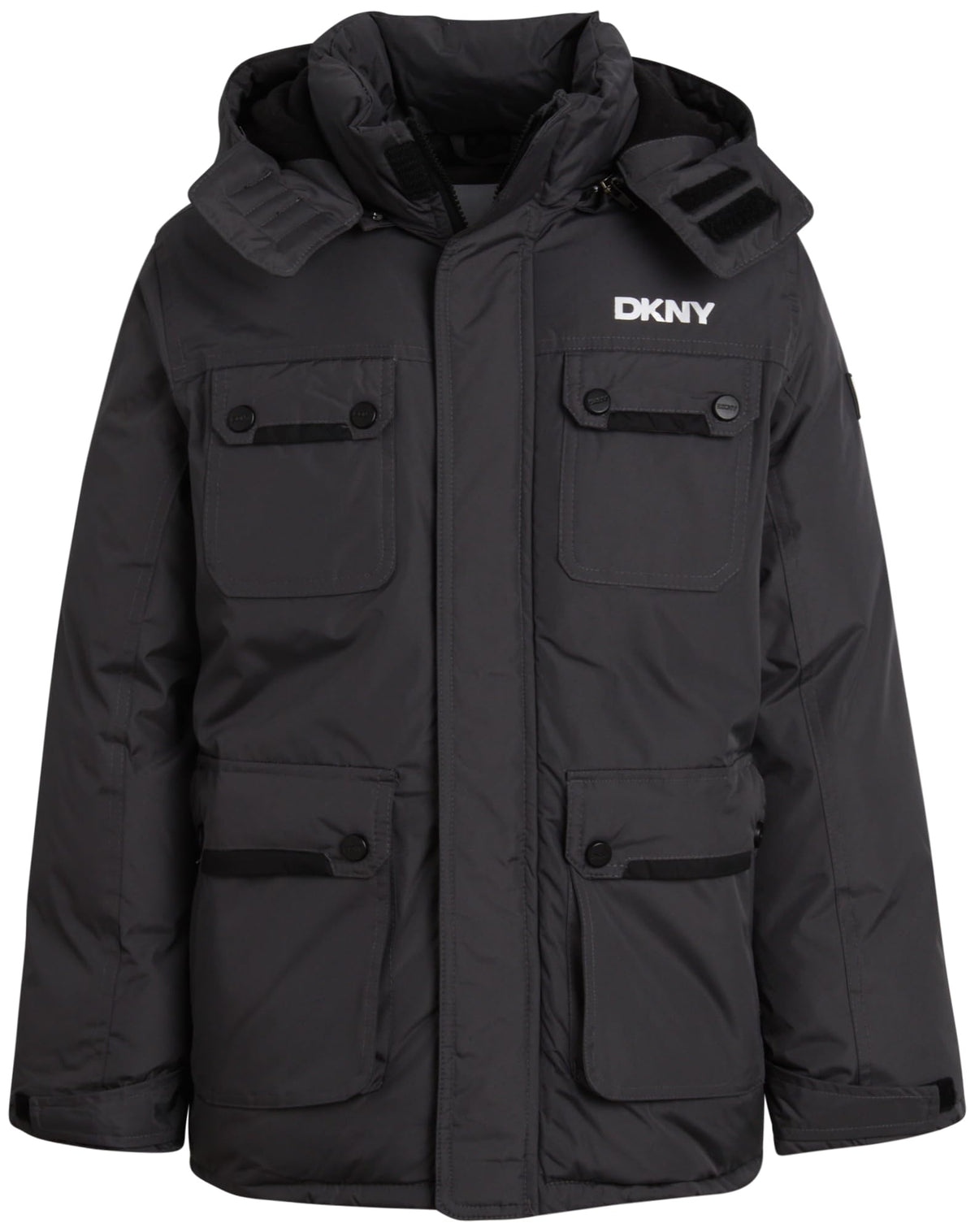 DKNY Boys Winter Coat - Heavyweight Bomber Parka Jacket - Water Resistant Insulated Jacket for Boys (8-20) Size 10-12 Graphic Charcoal