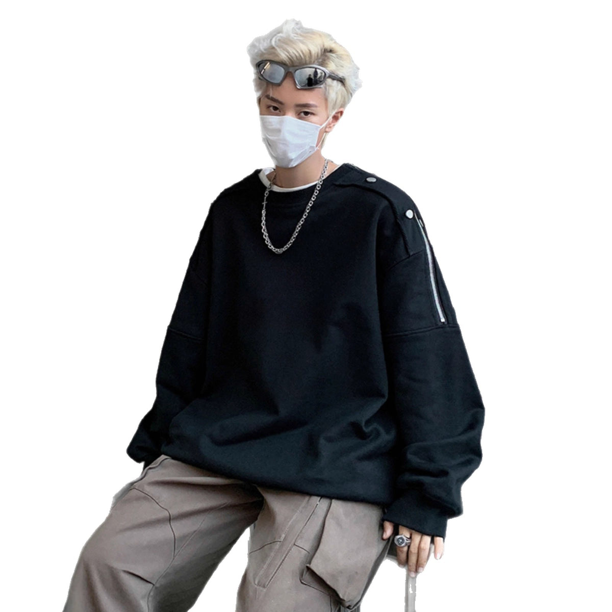 Streetwear Style Unisex Crewneck Sweatshirt Men's Autumn High-Street Vintage Loose Fit Casual Couple Top