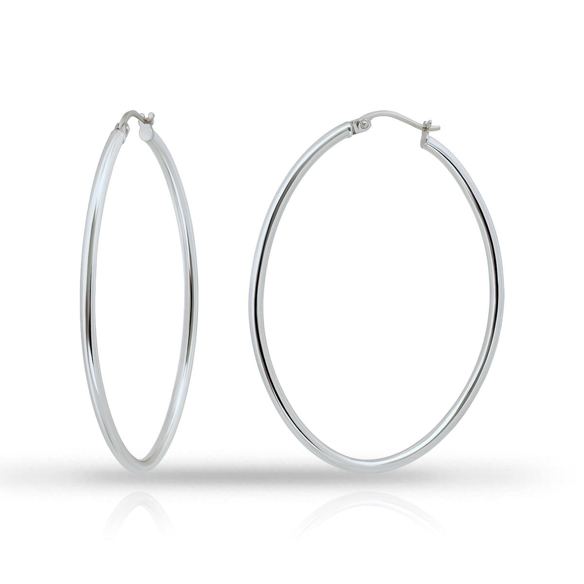 Hoops & Loops 925 Sterling Silver 2mm Oval Click-Top Hoop Earrings for Women 40mm