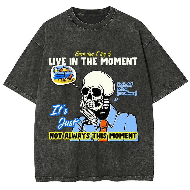 Hot Selling Summer Hip Hop Street Trend Skull Print T-Shirt Summer Cotton Washed Vintage Aged Short Sleeve
