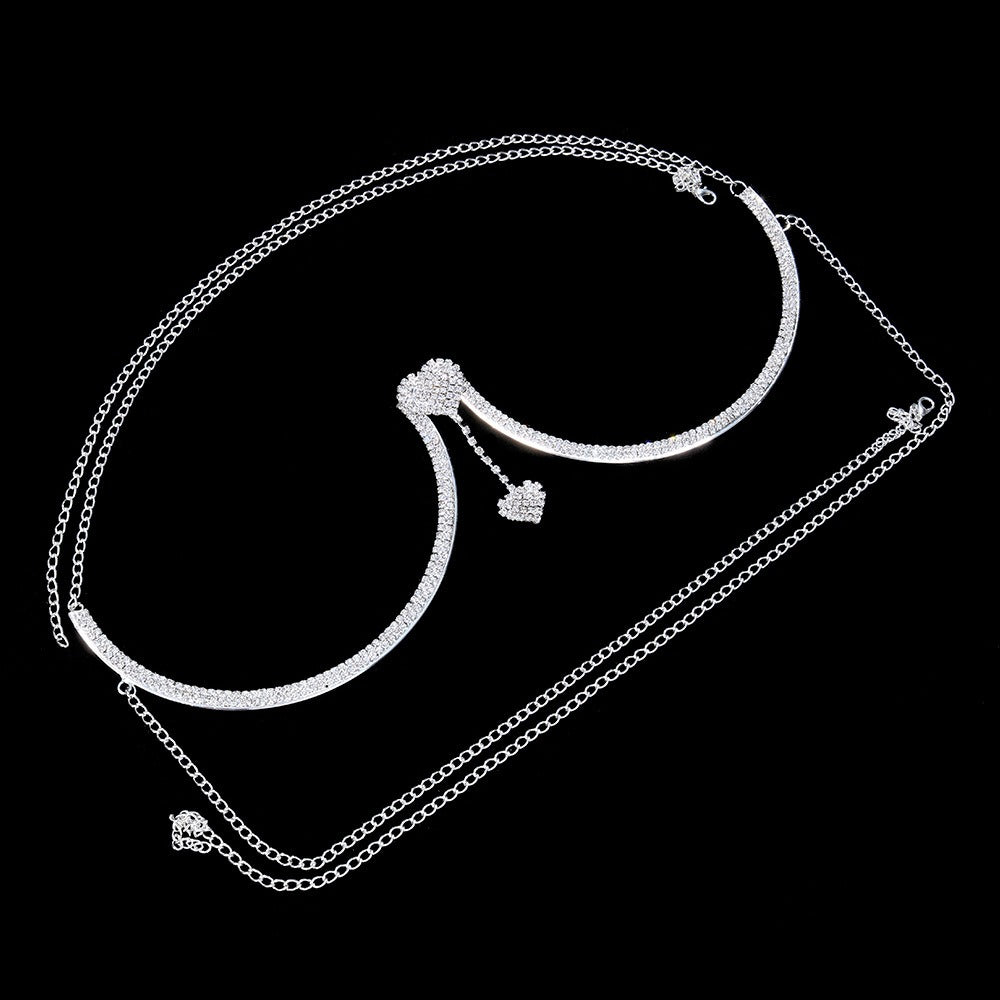 New Hot Selling Accessories Women's Double Heart Pendant Water Diamond Chest Holder Sexy Body Chain
