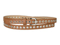 Allegra K Grommet Belt Leather Skinny Plus Size Waist Belts for Women Punk Rock Style 104.5cm/41.14 Camel