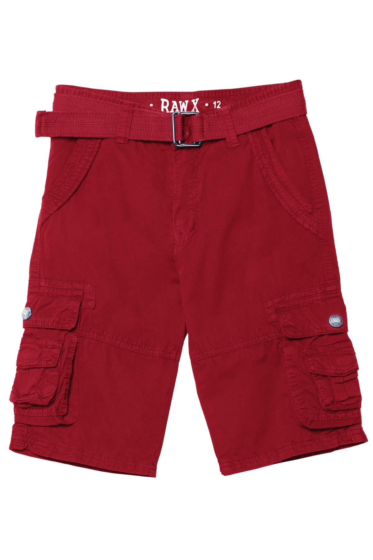 Raw X Boys Shorts 8-18 | 100% Cotton Boys Cargo Shorts | Belted Twill Teen Cargo Short | Cargo Short for Youth Red 14