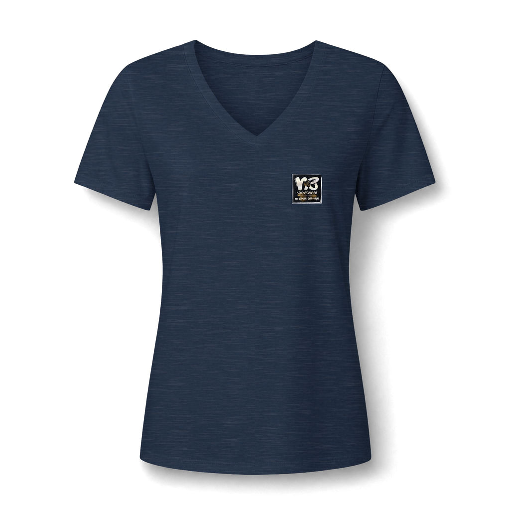 V-Neck Women's Relaxed Tee with Chest Logo — Casual Everyday Shirt