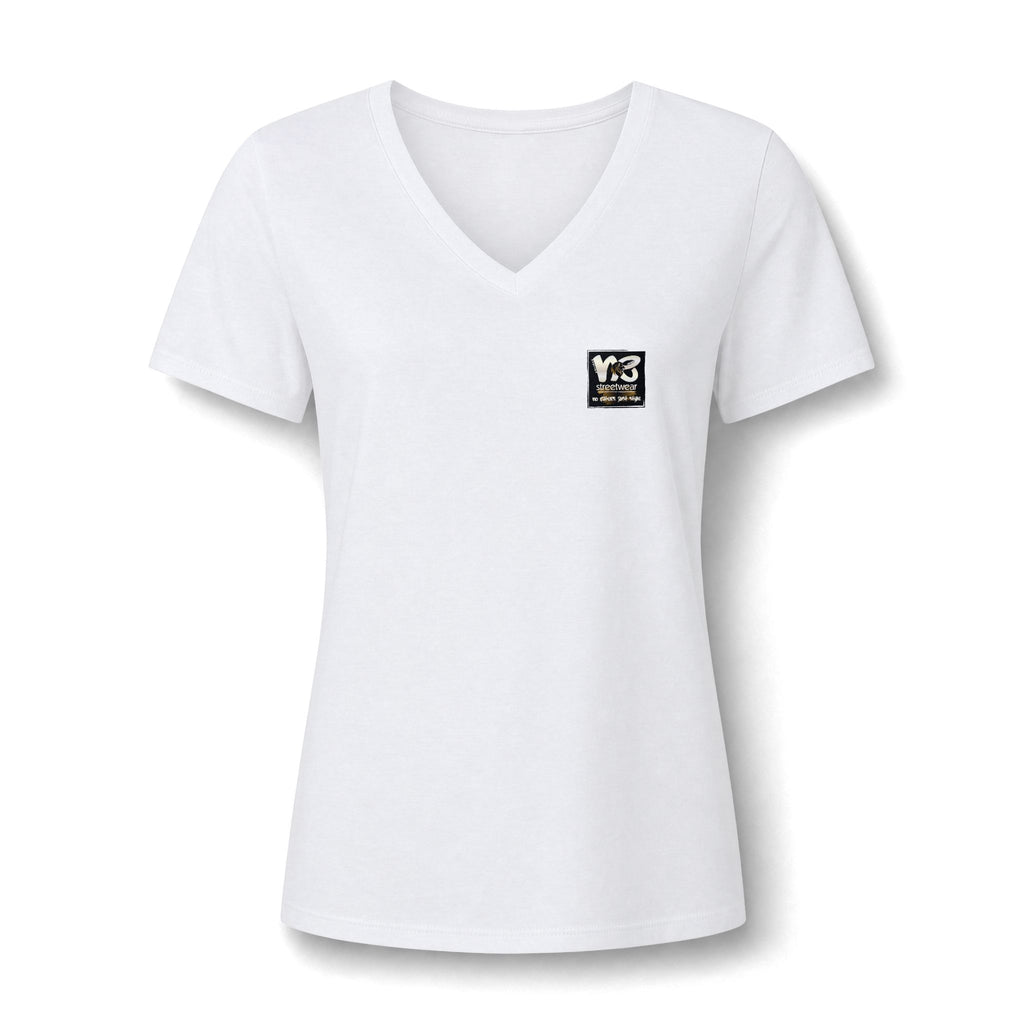 V-Neck Women's Relaxed Tee with Chest Logo — Casual Everyday Shirt