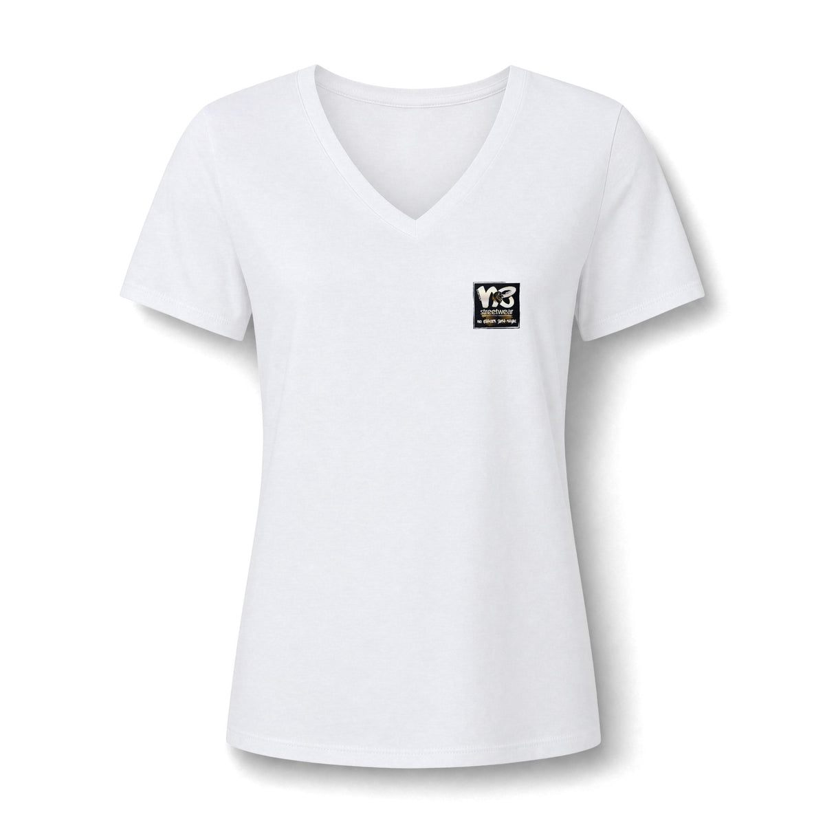 V-Neck Women's Relaxed Tee with Chest Logo — Casual Everyday Shirt