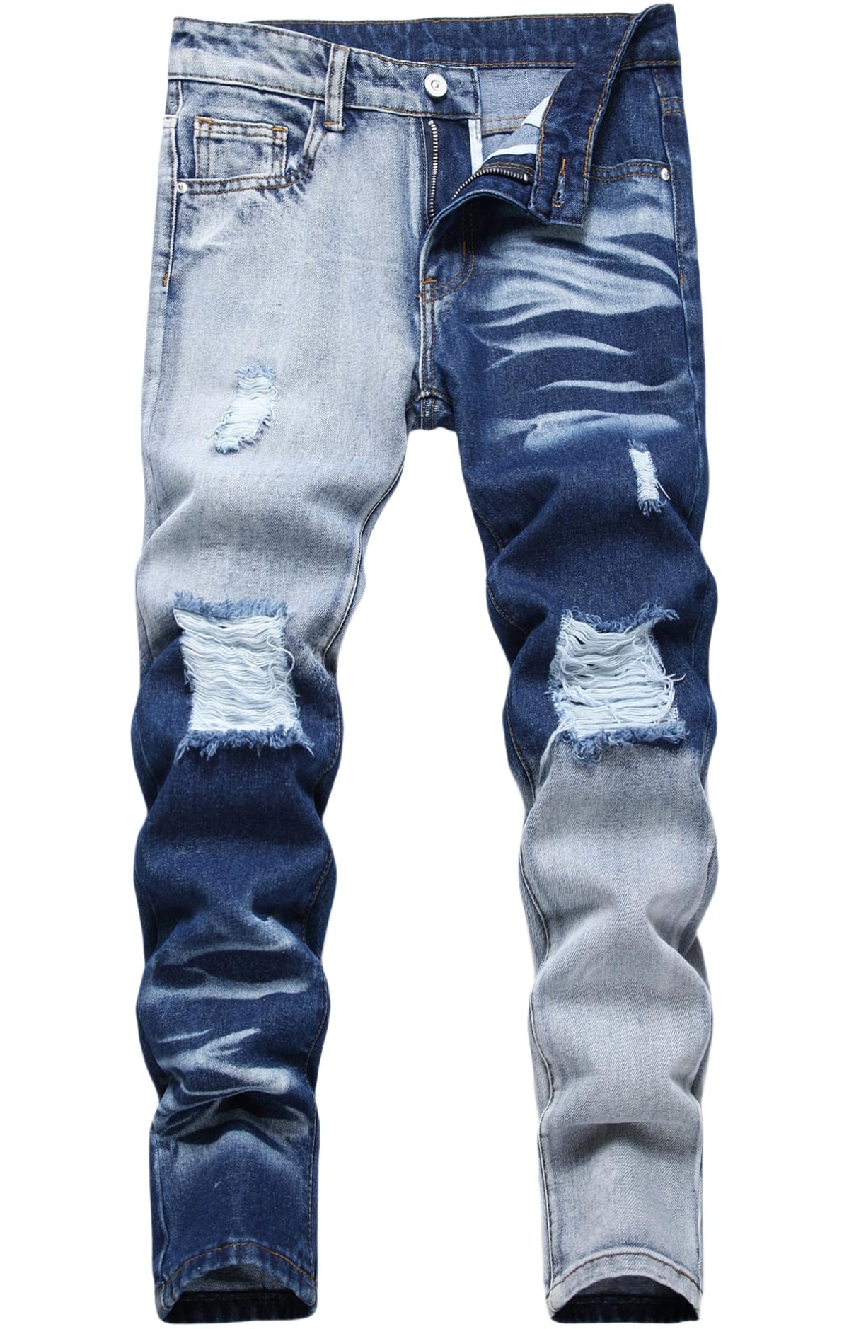 Lanscadran Boys Blue Ripped Distressed Skinny Fit Contrast Color Hip Hop Casual Stylish Streetwear Washed Denim Jeans Pants151-114