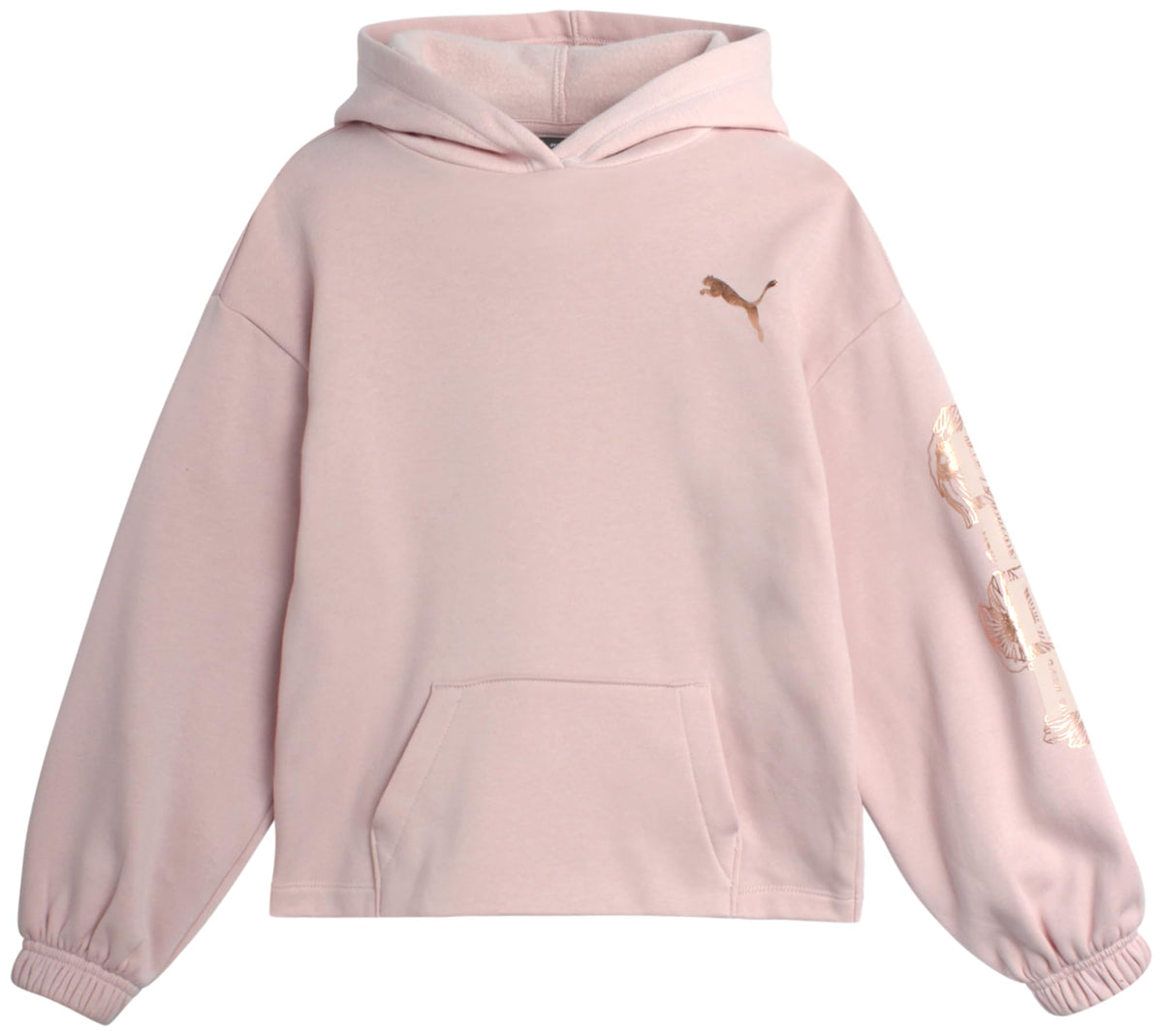 PUMA Girls Sweatshirt - Performance Fleece Pullover Graphic Hoodie for Girls (7-16) Size 7 Pink/Heather/White