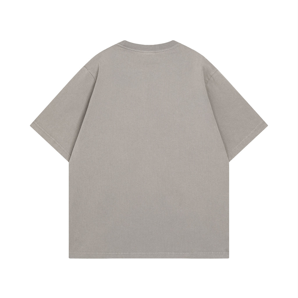 Streetwear High Street  Salt-Wash Design Crew Neck Short Sleeve T-Shirt Unisex  Loose Casual Top