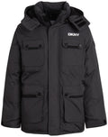 DKNY Boys Winter Coat - Heavyweight Bomber Parka Jacket - Water Resistant Insulated Jacket for Boys (8-20) Size 10-12 Graphic Charcoal