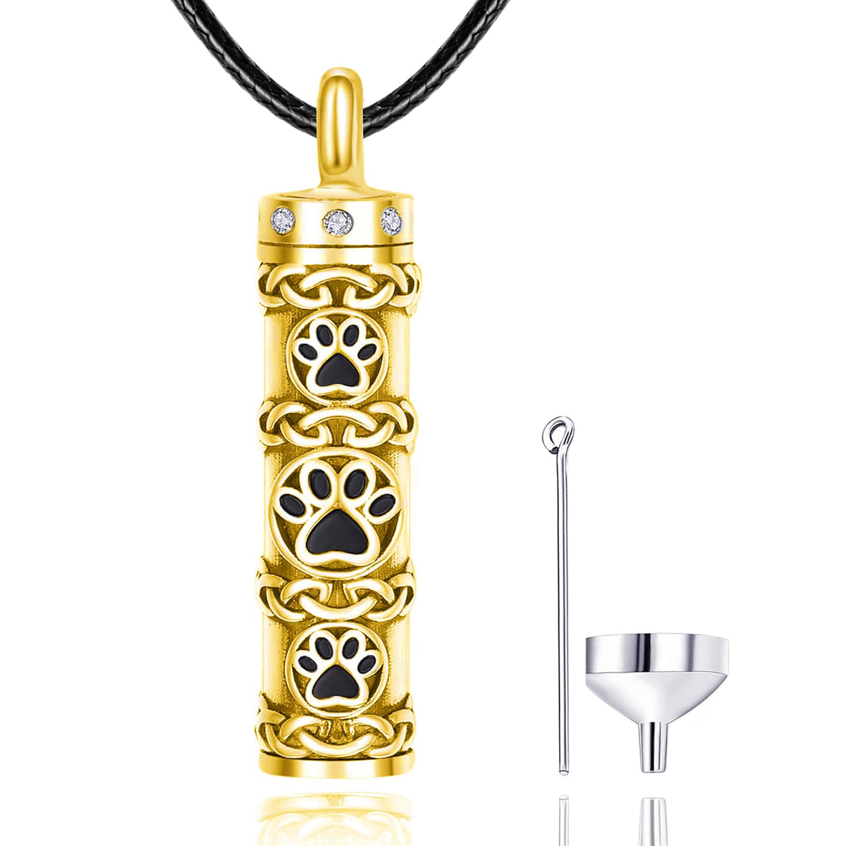 Dreamboat Urn Vial Necklace for Dog Ashes 925 Sterling Silver Gold Plated Cylinder Pet Cremation Pendant Necklaces Celtic Knot Paw Print Ash Keepsake Jewelry for Women Men