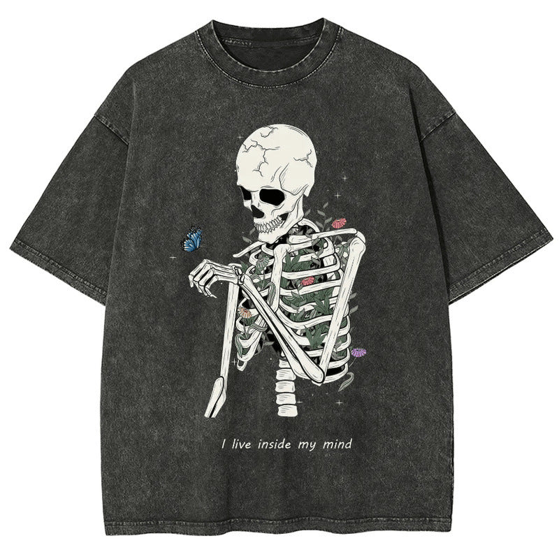 Hot Selling Summer Hip Hop Street Trend Skull Print T-Shirt Summer Cotton Washed Vintage Aged Short Sleeve