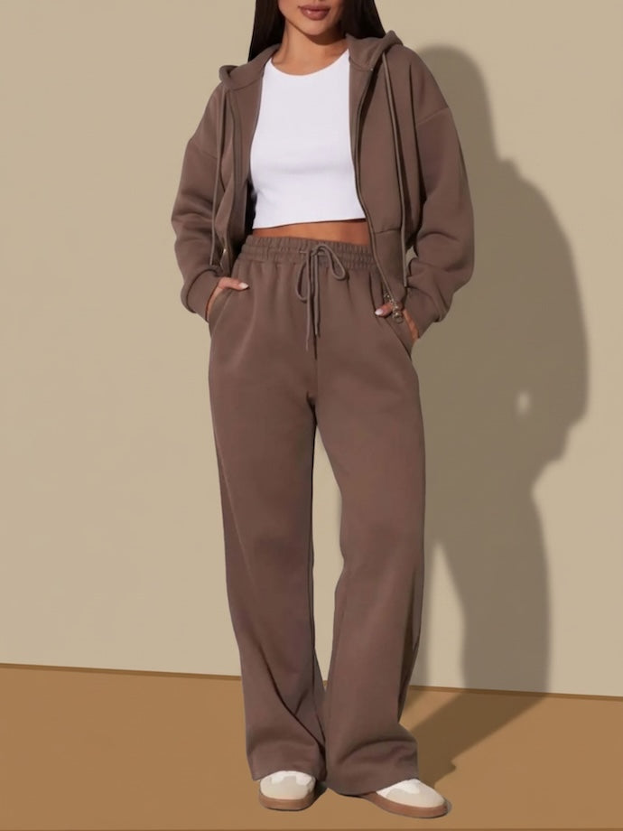 Zip-Up Hoodie and Wide-Leg Pants Set