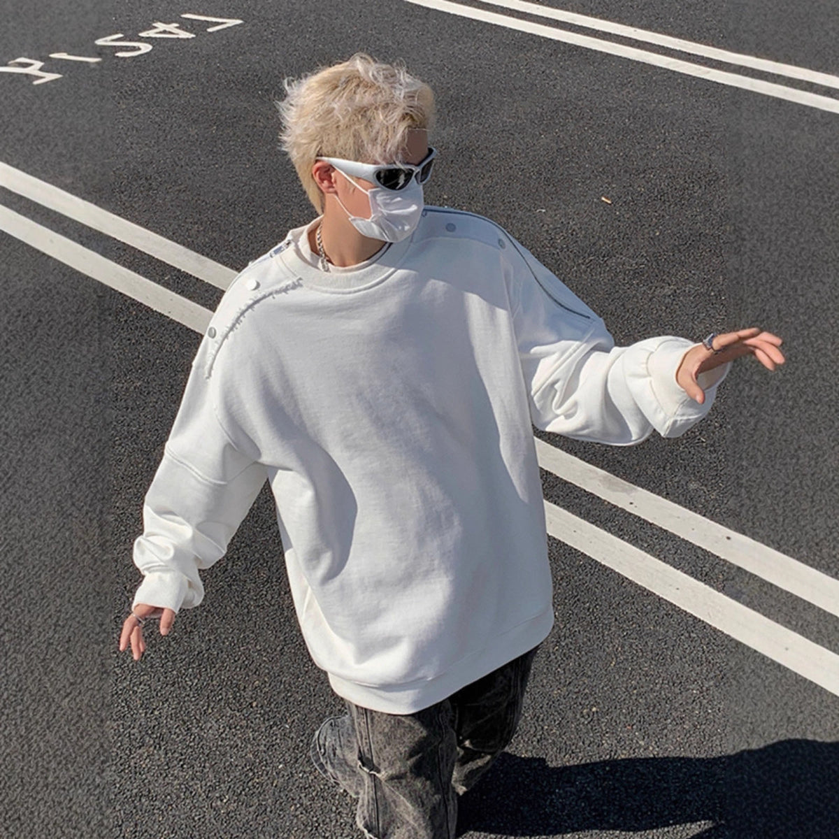Streetwear Style Unisex Crewneck Sweatshirt Men's Autumn High-Street Vintage Loose Fit Casual Couple Top