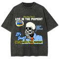 Hot Selling Summer Hip Hop Street Trend Skull Print T-Shirt Summer Cotton Washed Vintage Aged Short Sleeve