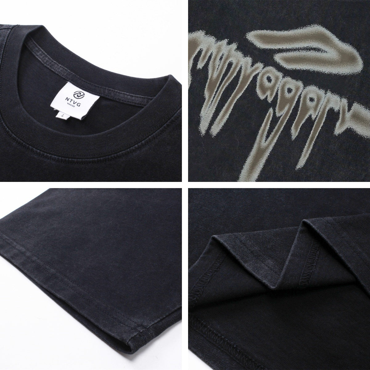 Streetwear High Street  Salt-Wash Design Crew Neck Short Sleeve T-Shirt Unisex  Loose Casual Top