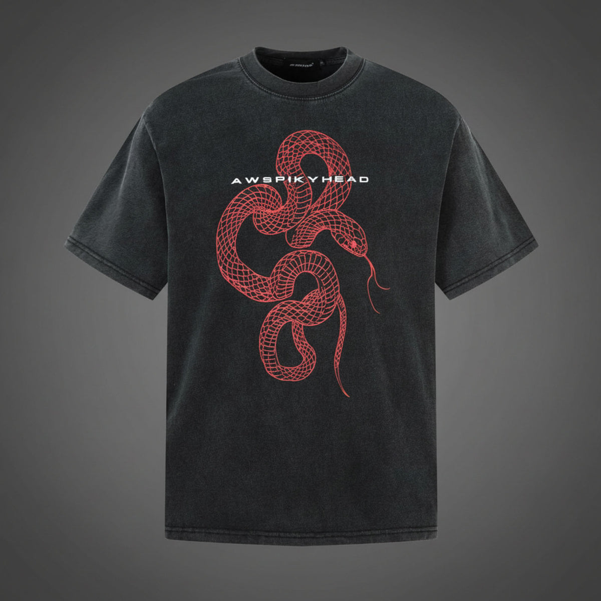 Streetwear Washed Snake Design Short Sleeve T-Shirt Men's  Personalized Loose Couple Top