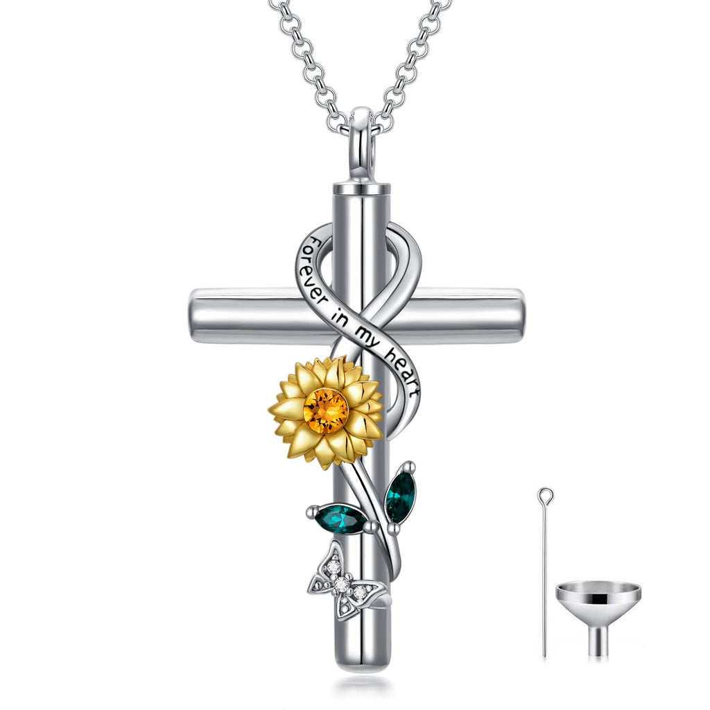 Sunflower Cross Cremation Urn Necklace