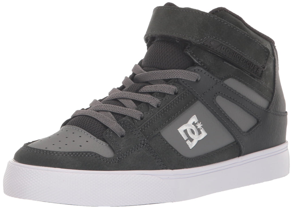 DC Boys Pure High Top EV Skate Shoes with Ankle Strap and Elastic Laces Anthracite/Black 5.5 Big Kid
