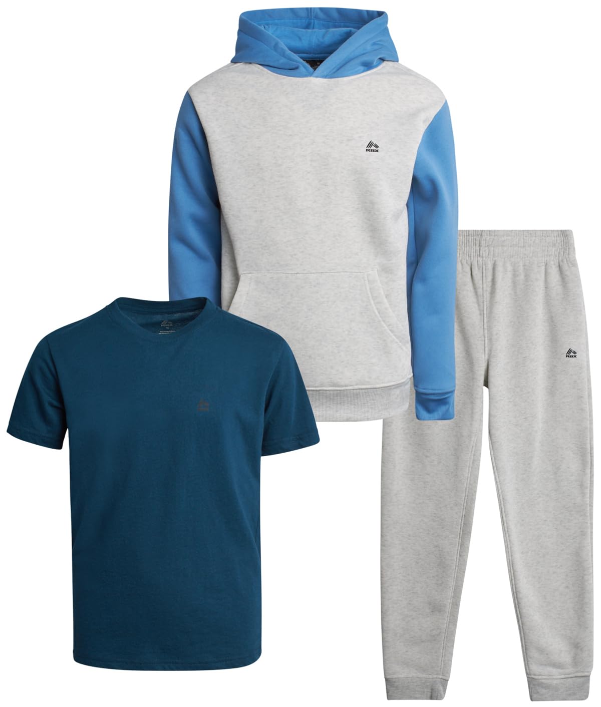 RBX Boys Active Jogger Set - 3 Piece Performance Fleece Sweatshirt Jogger Sweatpants T-Shirt - Activewear for Boys (2T-12) Size 4T Riviera Bone
