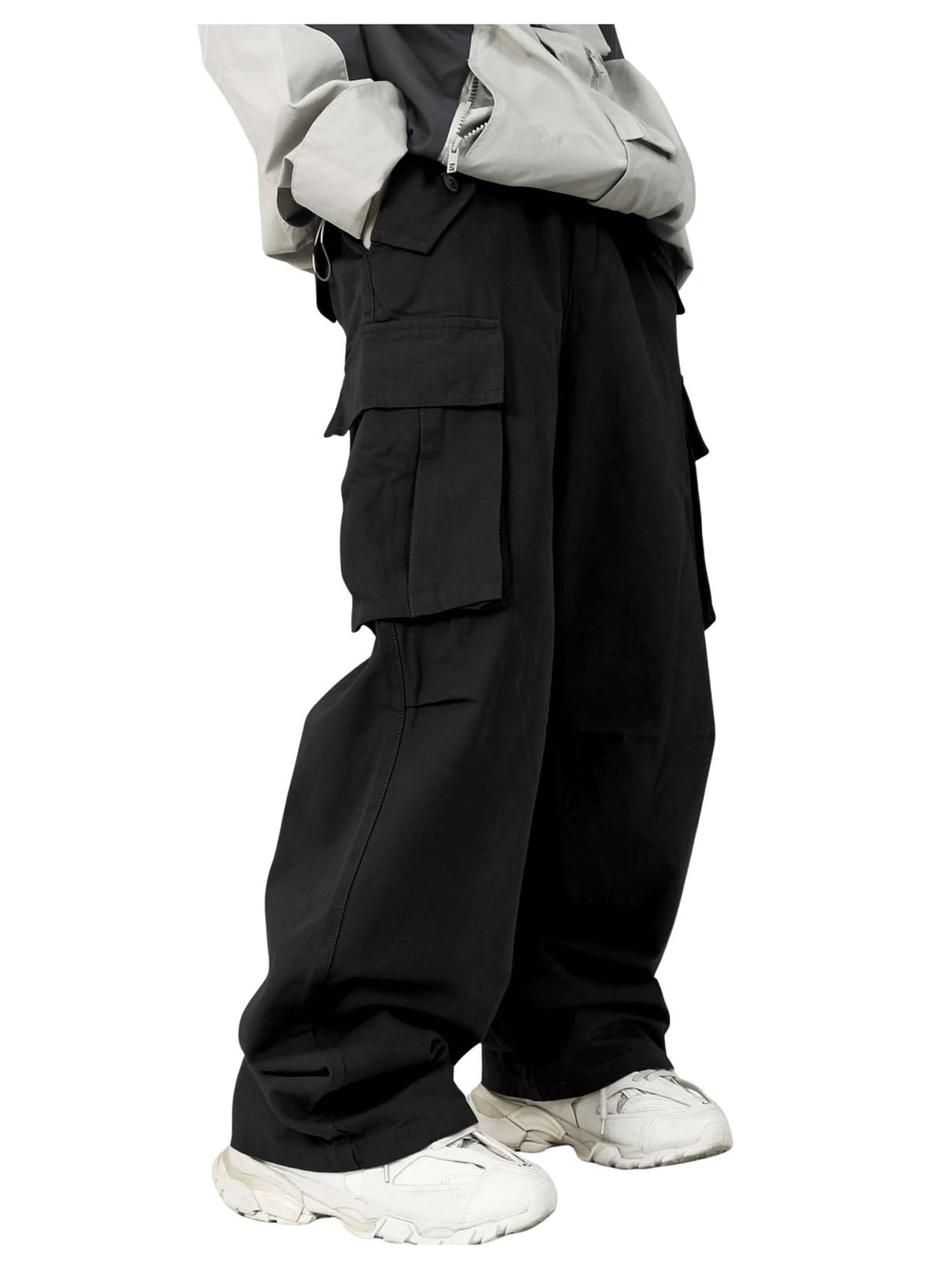 SHENHE Mens Elastic Waist Drawstring Loose Outdoor Hiking Streetwear Cargo Pants Black M