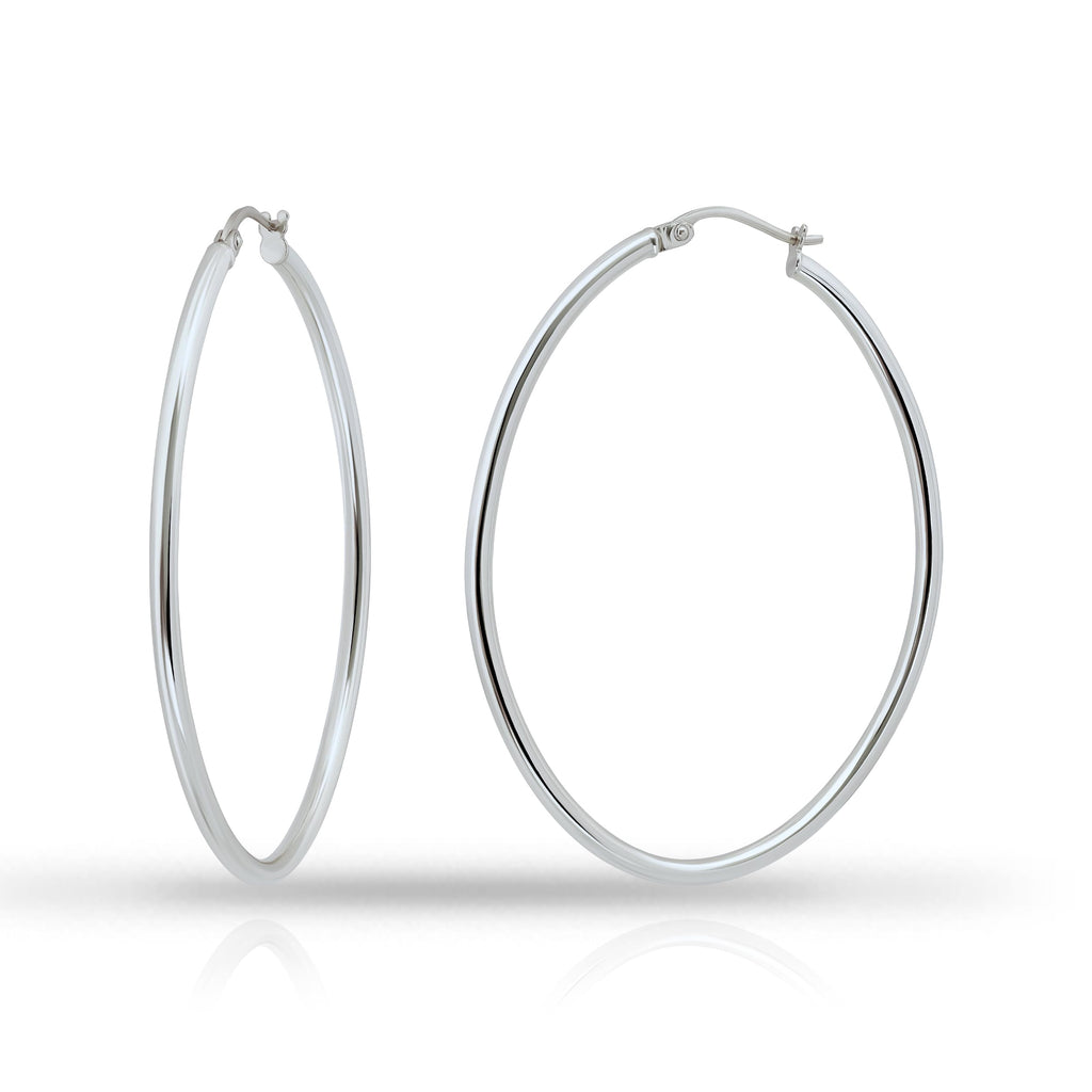 Hoops & Loops 925 Sterling Silver 2mm Oval Click-Top Hoop Earrings for Women 40mm