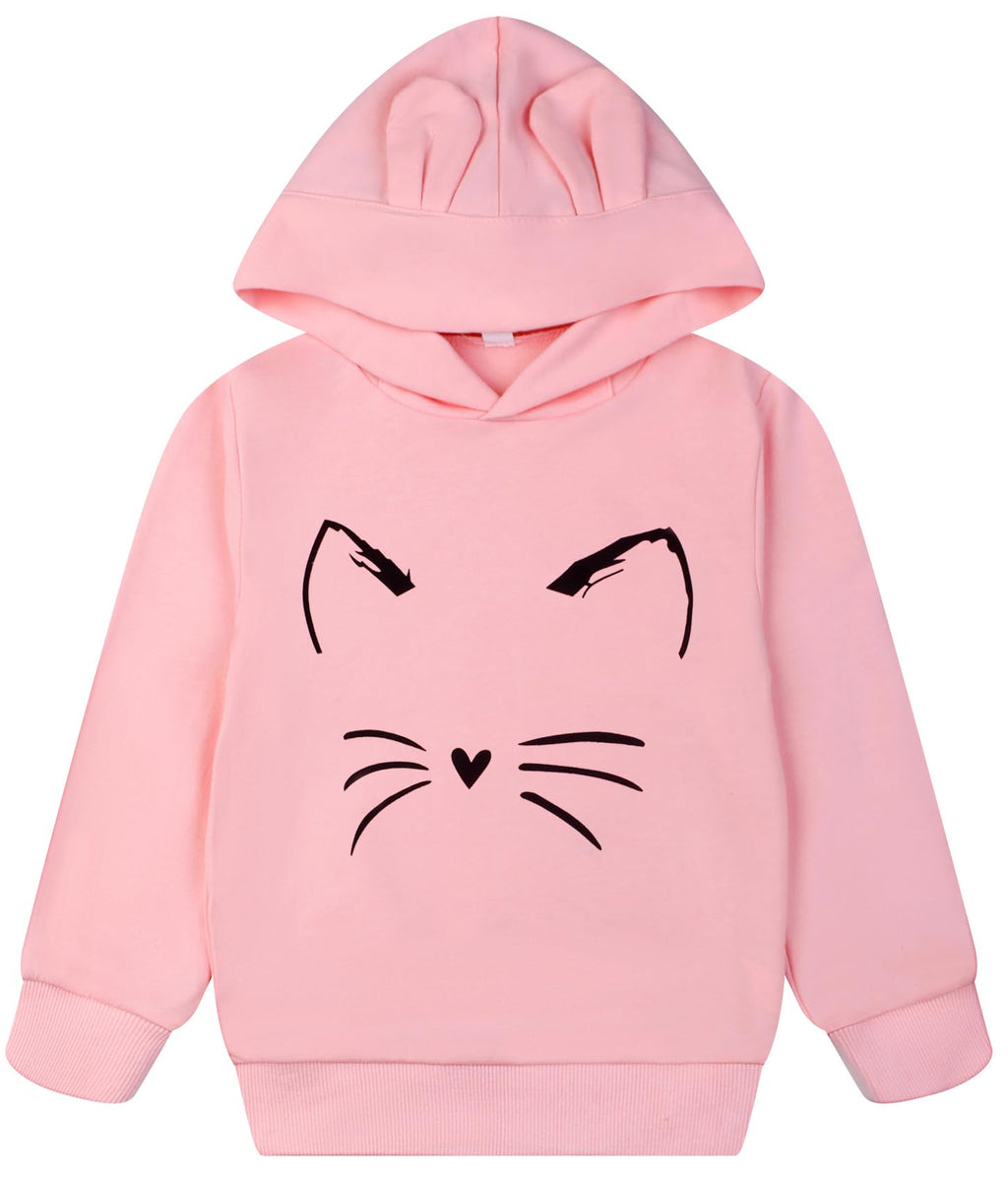Girls Cat Shirt Girls Pullover Hoodies Cat Sweatshirts for Girls Cat Ear Hoodies Kids Sweater Bunny Winter Long Sleeve Pullover Tops Kitty Clothes 8t/8364 Pink